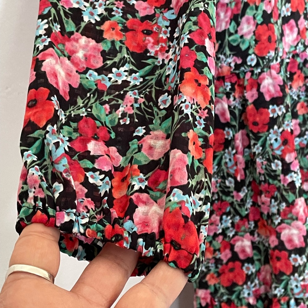 Zara floral ruffled V neck oversized midi dress - Picture 12 of 16